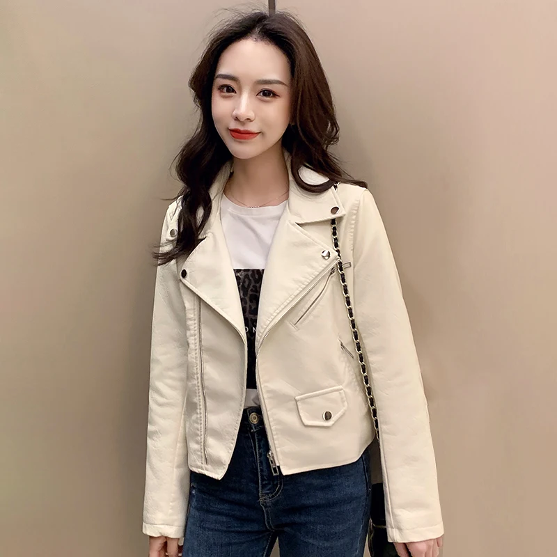 

New Spring Leather Coat Women Short Pu Biker Overcoat Femme Slim Streetwear Motorcycle 2022 Autumn Faux Leather Jacket Female