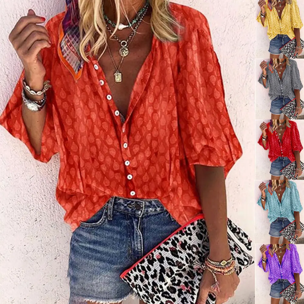 

Gentillove Casual Long Sleeve Polka Dot Loose Tops and Blouses Elegant V Neck Long Sleeve Shirts Vintage Tops Chiffon Blouse