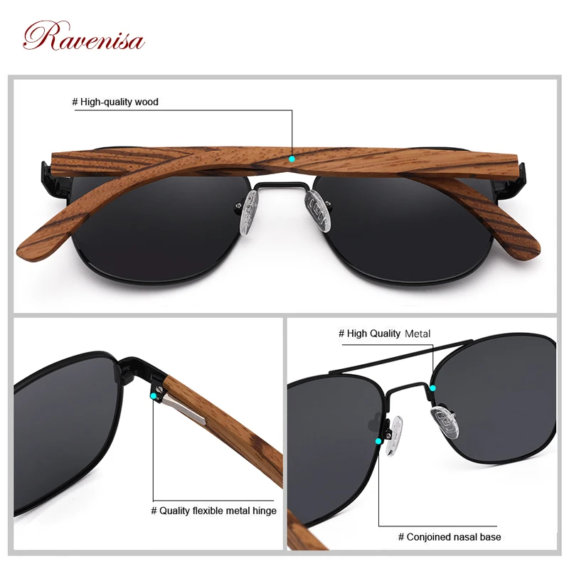 Модные деревянные солнцезащитные очки RAVENISA 2020 для мужчин поляризационные