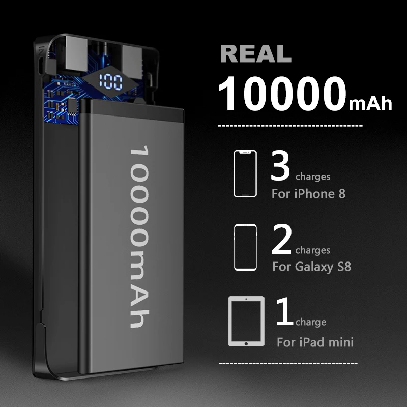 INIU 3A 10000 мАч светодиодный внешний аккумулятор с двумя usb-портами, портативное зарядное устройство, внешний аккумулятор для iPhone Xiaomi Mi телефона
