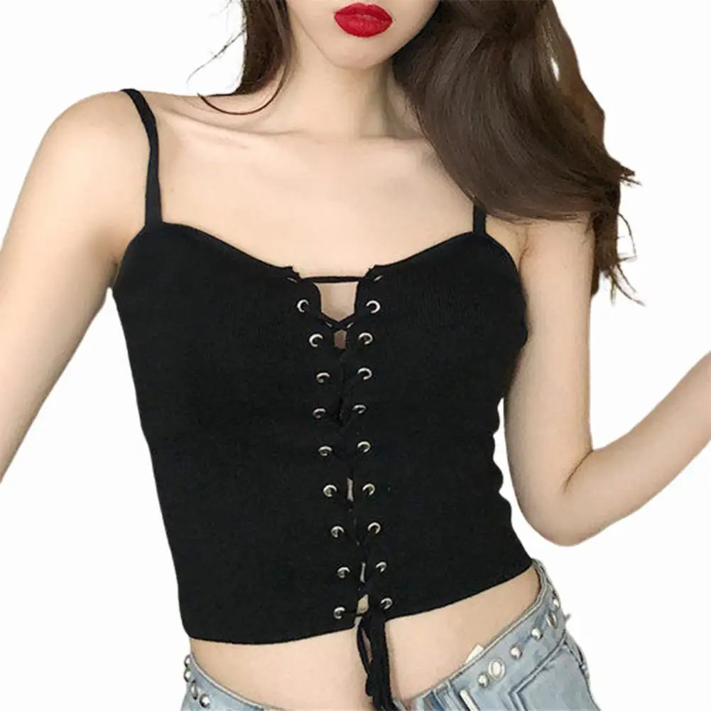 

Sexy Women Corset Top Knitted Slim Women Spaghetti Strap Tank Top for Daily Life