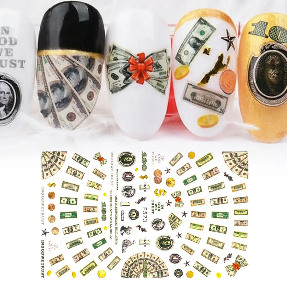 1 шт. 3D дизайн ногтей Стикеры Деньги Доллар богатых богатый Стиль s фольга для