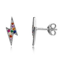 925 sterling silver ear needle rainbow zircon stud earrings mini ladie geometric lightning earring fashion jewelry birthday gift