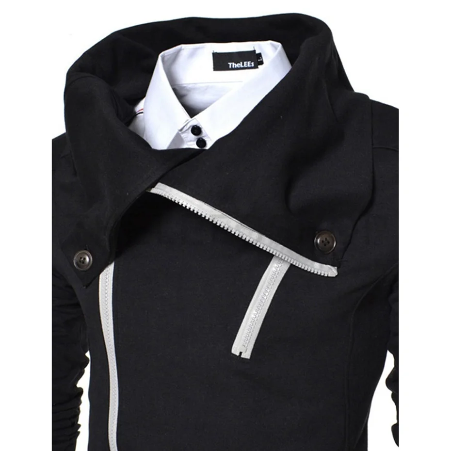 Толстовки мужские Zogaa с длинным рукавом однотонные на молнии черные большие