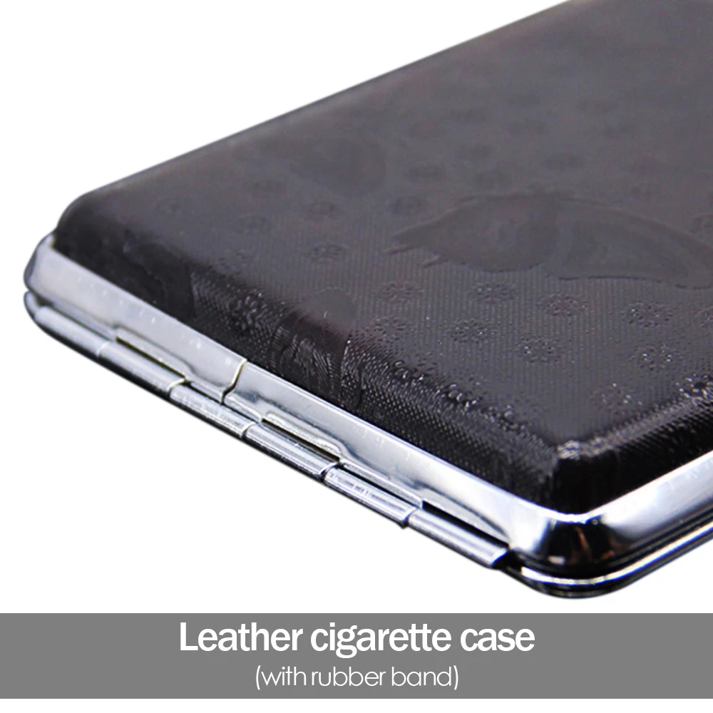 

Leather Cigarette Case Personalized Creative 20 Sticks with Rubber Band Gift Box Brown Case Holder Metal Leather Holds Cigarette