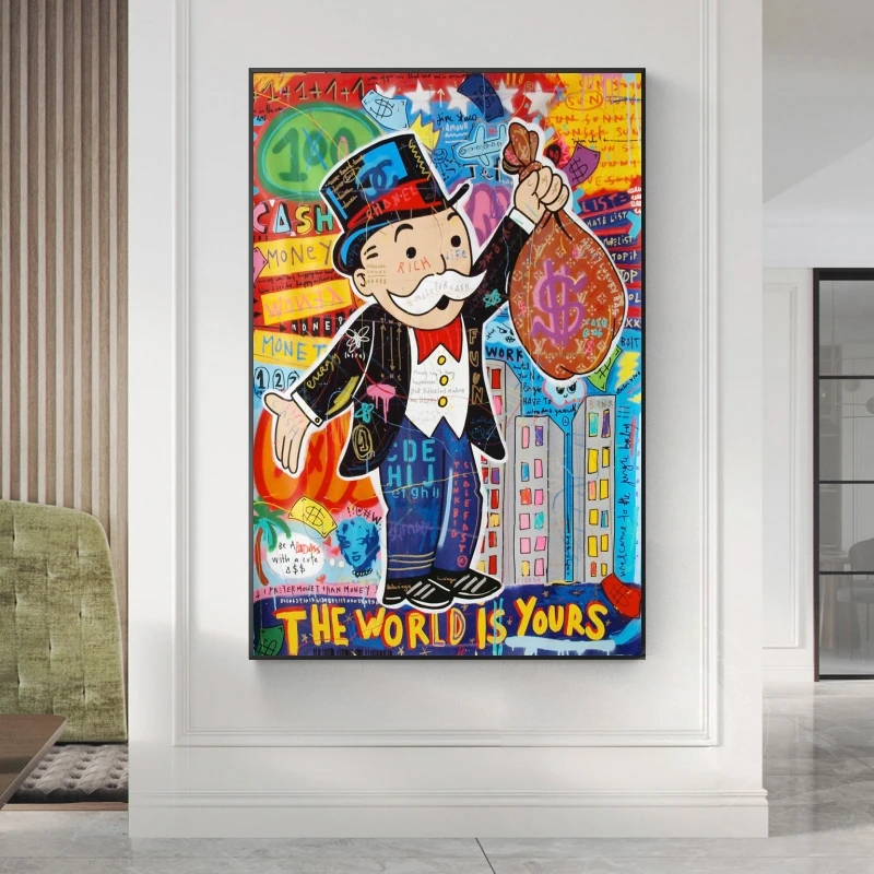 

Alec Monopoly Graffiti Art Money Paintings on The Wall Art Canvas Posters and Prints The World is Yours Modern Home Pictures