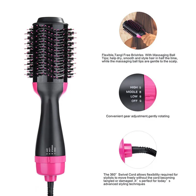 

2 IN 1 Hair Dryer Hot Air Brush Straightener Curler Comb Roller One Step Electric Ion Blow Dryer Brush