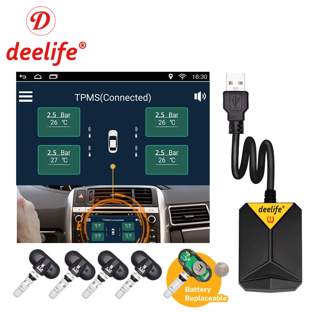 Система контроля давления в шинах Deelife TPMS Android USB для автомобильного Радио