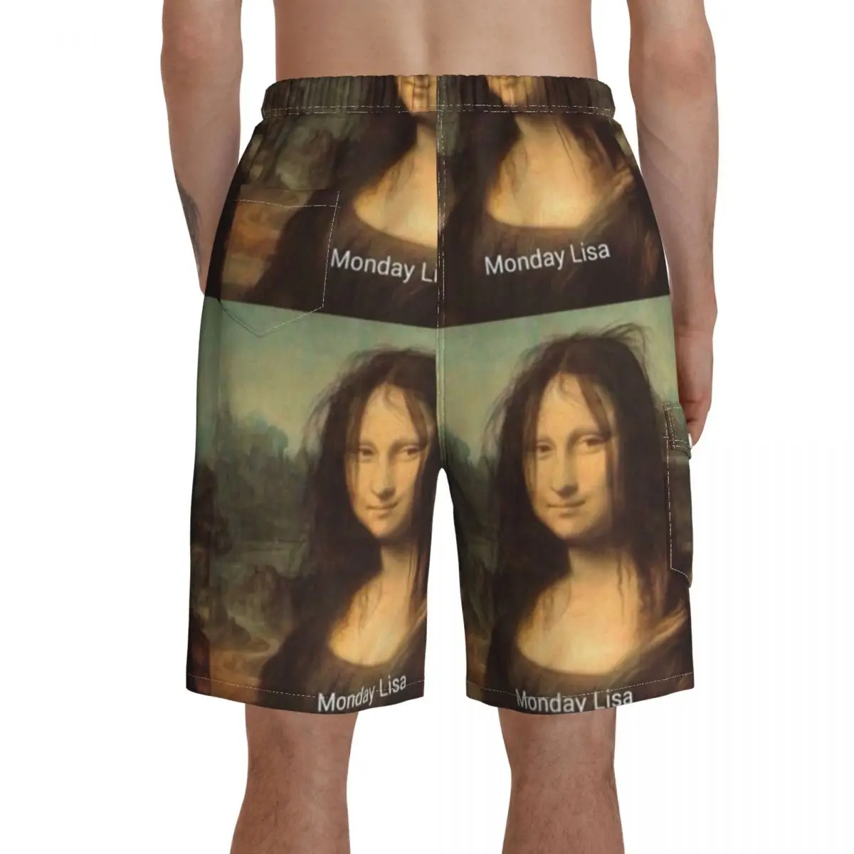 

Mona Lisa Board Shorts Swimming Trunks Polyester Men Beach Pattern Swim Trunks