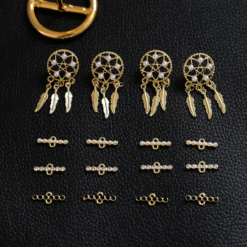 

S925 silver dream net earrings pearl-encrusted drill word double hanging small pendant diy earrings earring material accessories