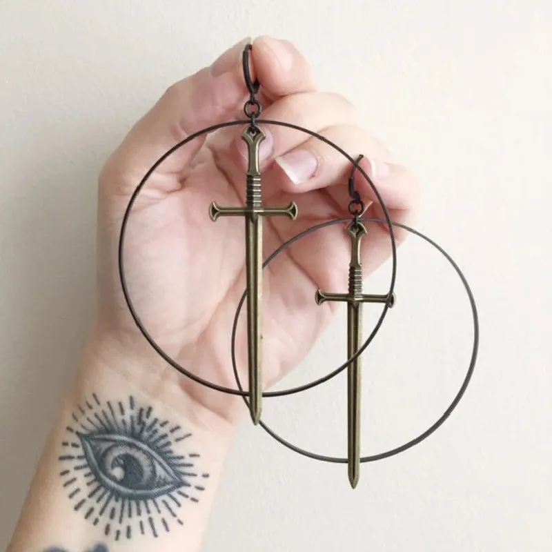 Бронзовое кольцо Goth Excalibur Классическая Подвеска для ушей большой меч в стиле панк