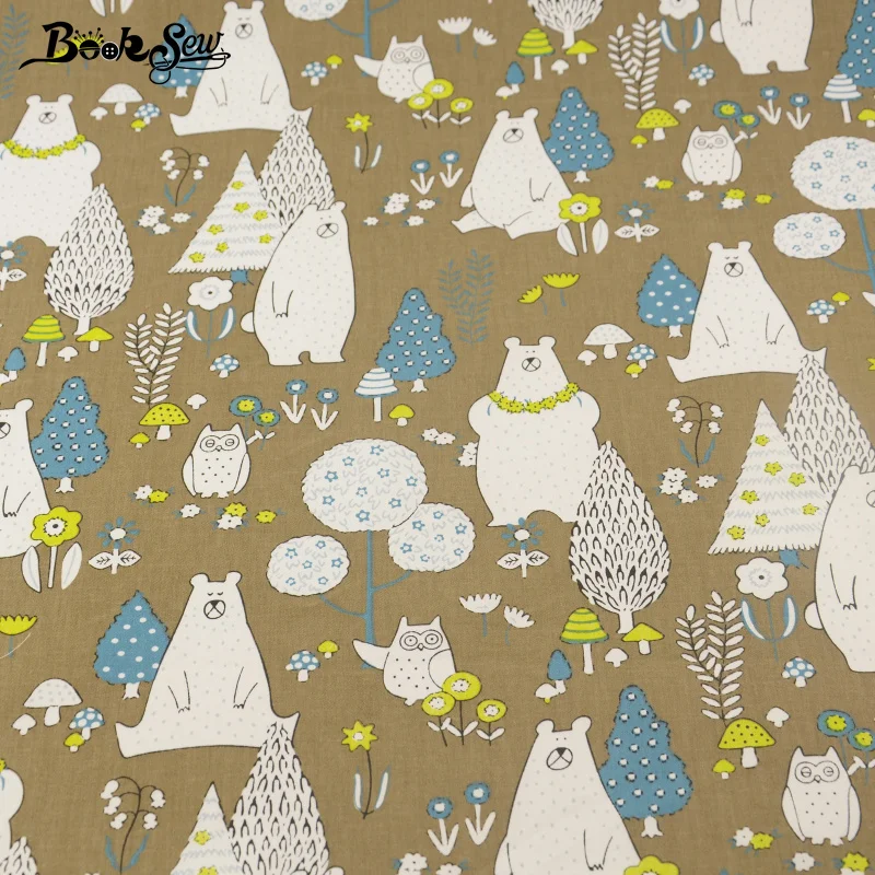 100% хлопок коричневый саржевая ткань мультяшный животный дизайн материал швейный
