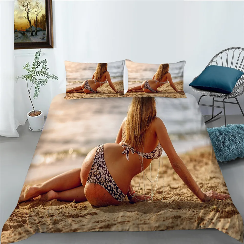 

Bedding Cover Suit Bikini Sexy Woman Printing Duvet Cover Set with Bedding Pillow Home Bed Clothes 2/3 Pcs
