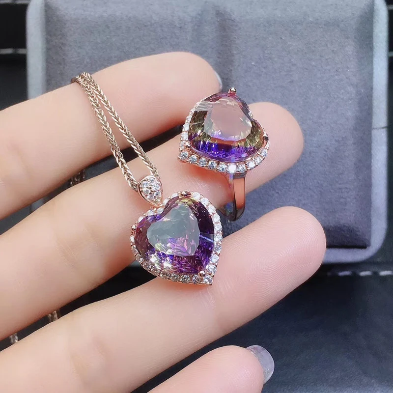 CSJ кольцо с аметрином и Кулон Ювелирные наборы сердце 12 мм Птичье гнездо огранка