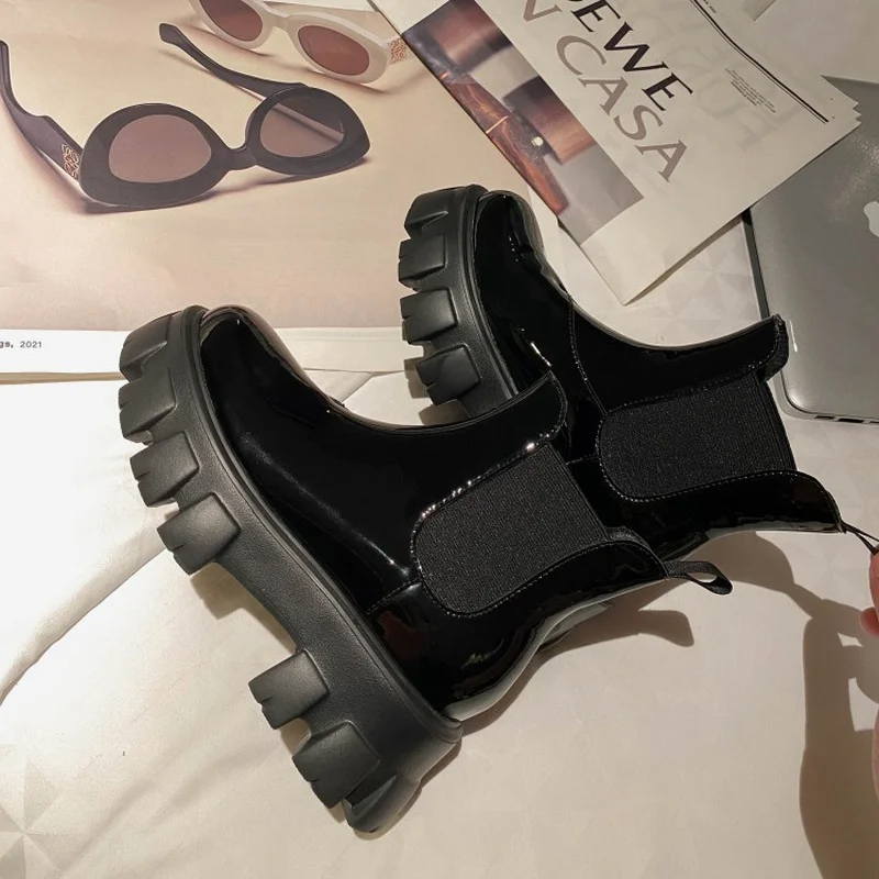 

Женские ботинки челси, короткие ботильоны без шнуровки, женская обувь из искусственной кожи, осенняя женская обувь на низком каблуке, модна...