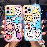 cute cartoon animal zoo clear phone case for iphone 13 pro max 12 11 x xs xr 7 8 plus couple transparent soft shockproof cover