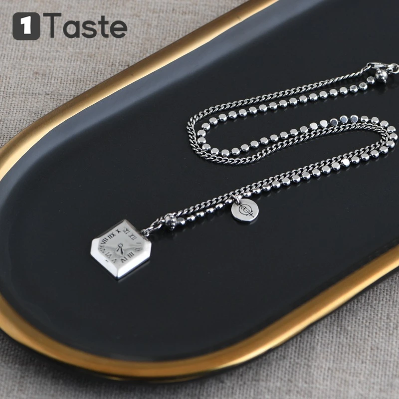 

ONE TASTE 925 Sterling Silver Thai Clock Pendant Necklace For Women Mix Chain Trendy Chokers Necklaces Fine Jewelry Party Gift