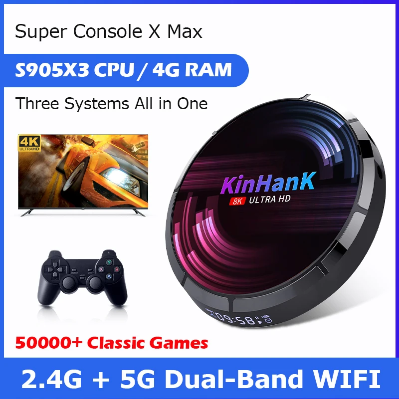 Консоль H96 ретро для видеоигр, супер консоль 4K HD для SS/PSP/PS1/N64/SNES, 50000 классических игр, 4 Гб ОЗУ, Android TV 9,0 - изображение