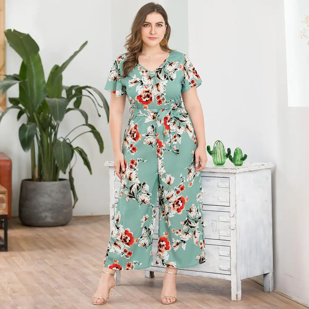 Летние комбинезоны больших размеров 3XL 4XL с цветочным принтом женские свободные