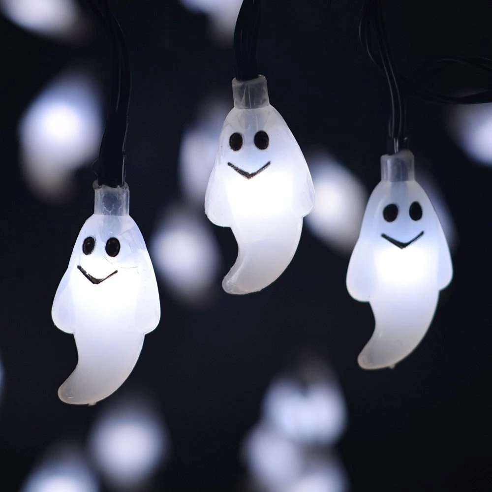 Solar Halloween String Lights 20/30/50LED 8 Modes Waterproof Cute Ghost for Easter Christmas Holiday Decorations | Освещение