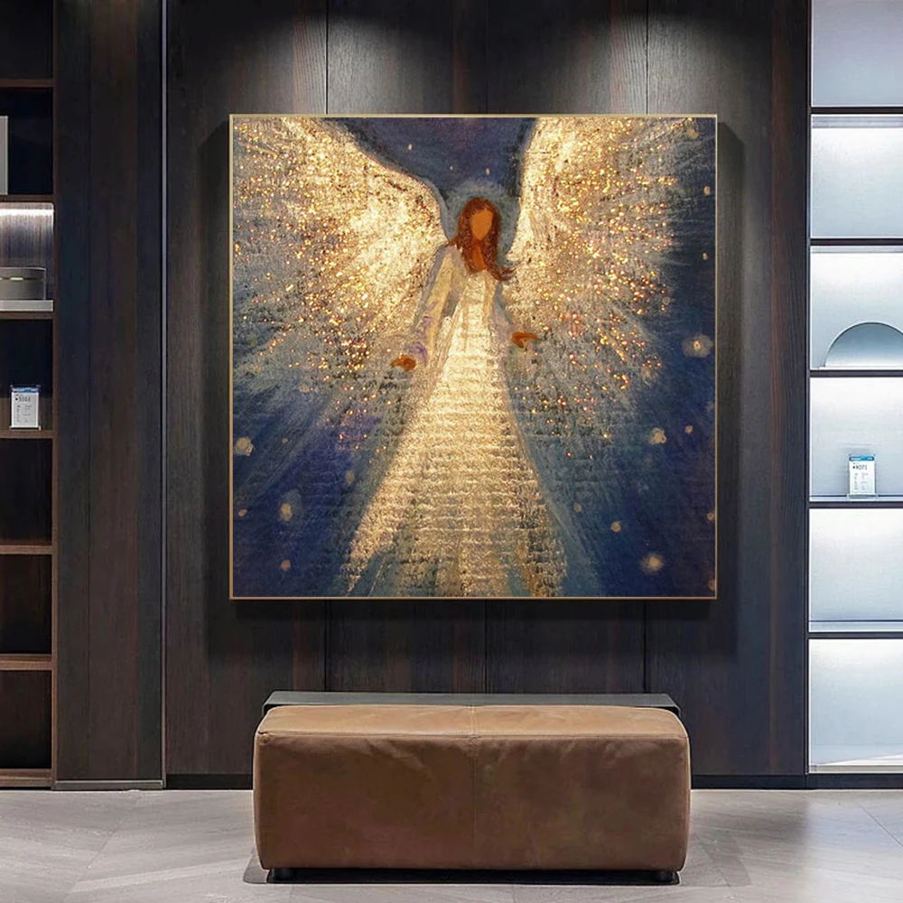 

Angel With Golden Wings Abstract Art Poster Canvas Painting Print On Wall Portrait Pictures For Living Room Modern Home Decor