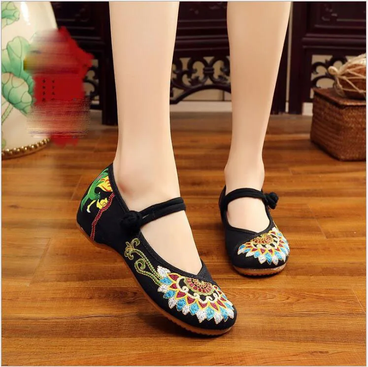 

Buddhist totem Chinese Style canvas Shoes Stage Show embroidered cloth shoes women single button shoes Young mother's shoes