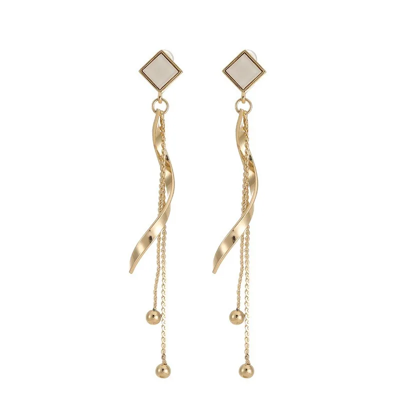 

Korean Fashion Gold Color Geometric Thread Stud Earring for Women Party Jewelry Long Tassel Chain Earrings Ear Clip Oorbellen