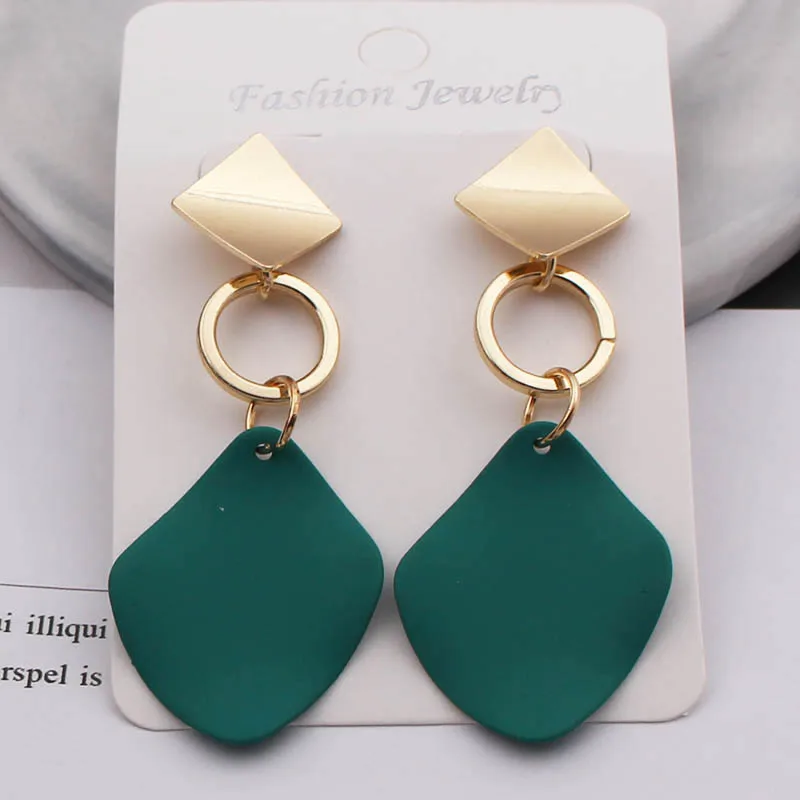 ES781 Green ES775 новые модные Подвесные серьги зеленые, белые, красные геометрические Висячие серьги для женщин панк металлическая Сережка Модная бижутерия элегантные - Окраска металла: ES781 Green