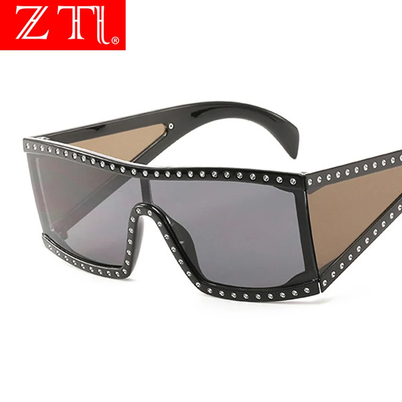 ZT Big Frame Retro Mirror Coating Goggle Sunglasses Women Cool Square Shades Brand Designer Oversize Ins Hot | Аксессуары для