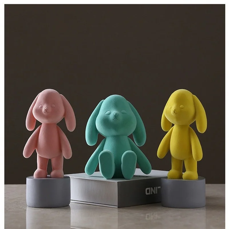 

Новый креативный милый Флокированный кролик в скандинавском стиле, украшения для гостиной, ТВ, кабинета, домашние украшения