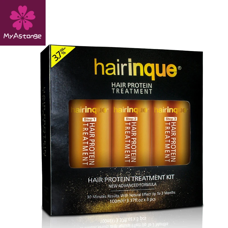 Набор для ухода за волосами с кератином и золотом HAIRINQUE 3,7%, 100 мл x 3 флакона, восстановление поврежденных волос за 30 минут.