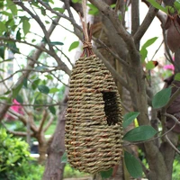 1pc natural straw bird nest handmade hanging bird house natural fiber finch bird nest hut outdoor cage shelter hideaway