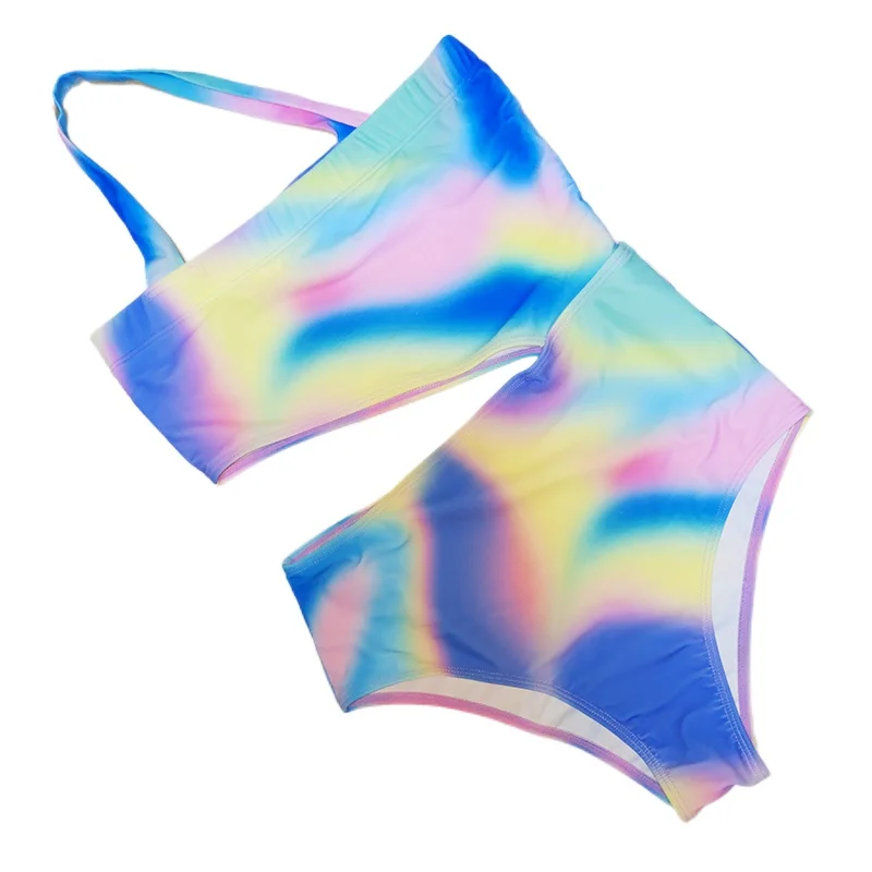 

Gradiant Color Bikinis Cut Out High Waist Bathing Suit Sexy Bandeau One Piece Swimsuits for Women Push Up Swimwear Beach Bathers