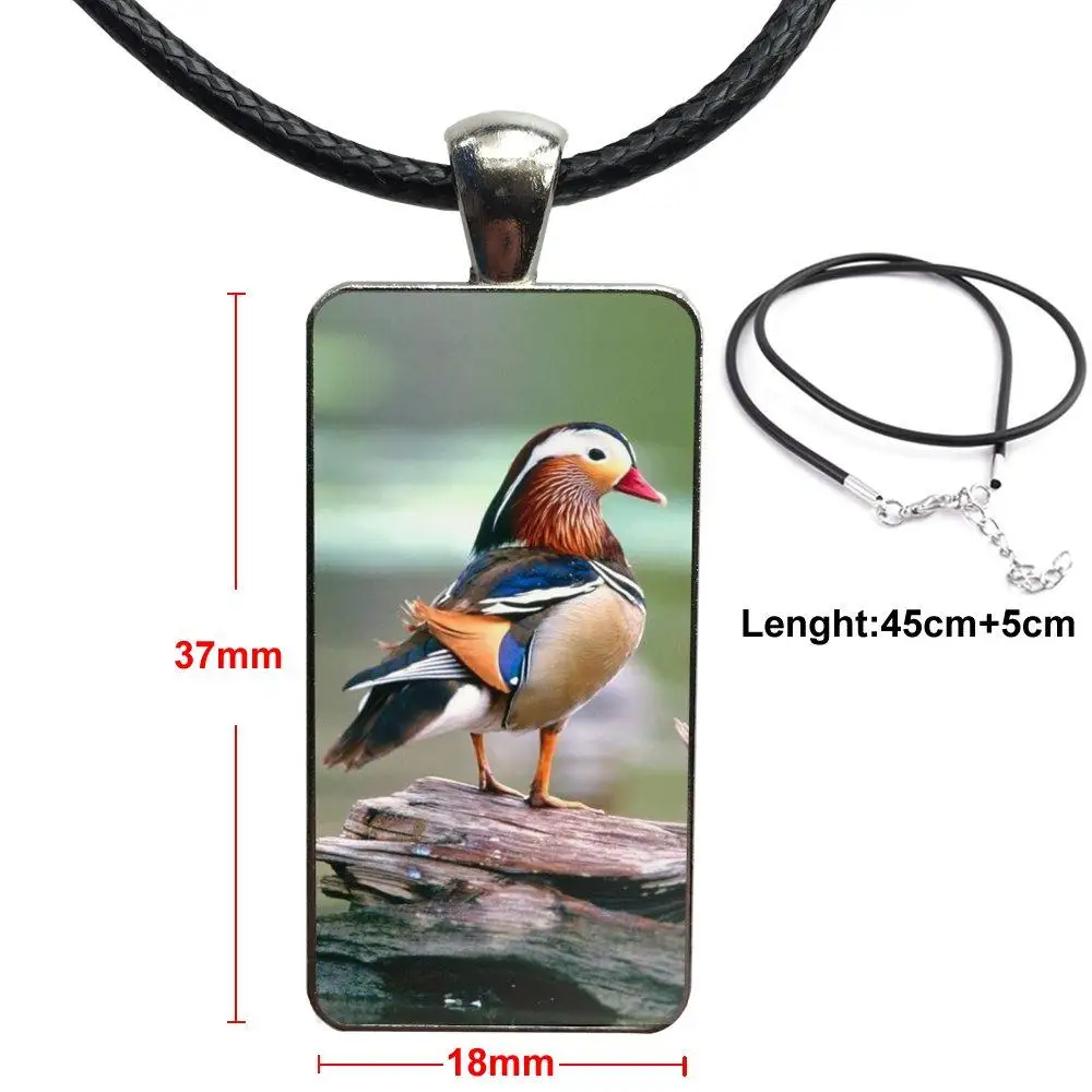 

Beautiful Mandarin Duck Glass Cabochon Pendant Necklace Rectangle Fashion Necklace For Unisex Party Gift
