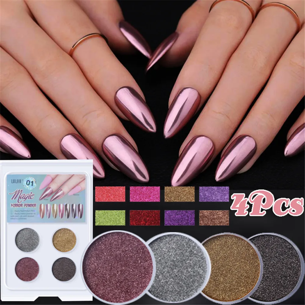 

4pcs Holographics Nail Powder Silver Black Colorful Glitter Sequins Gel Polish Flakes Nail Art Decoration For Manicure Pigment