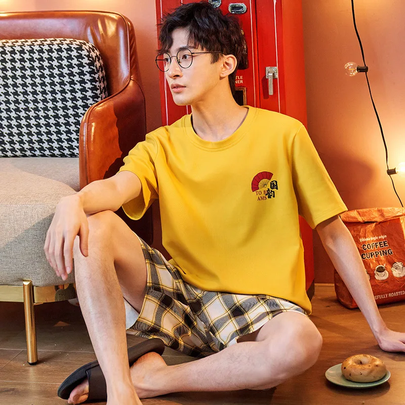

Can wear cotton men's pyjamas men's short sleeves summer cotton large size loose casual home suit