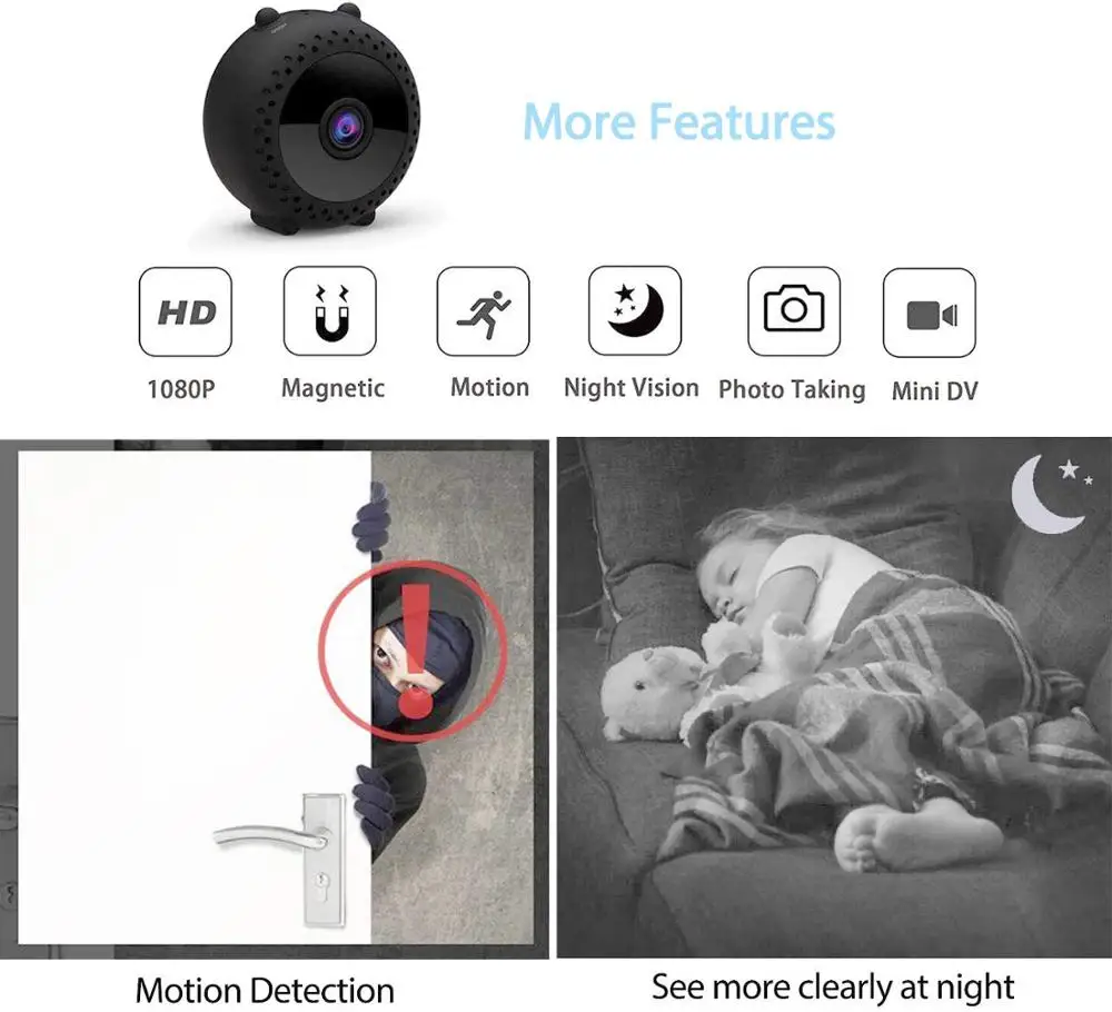 Мини Беспроводная камера с ремешком и магнитным креплением 150 широкоугольная Full