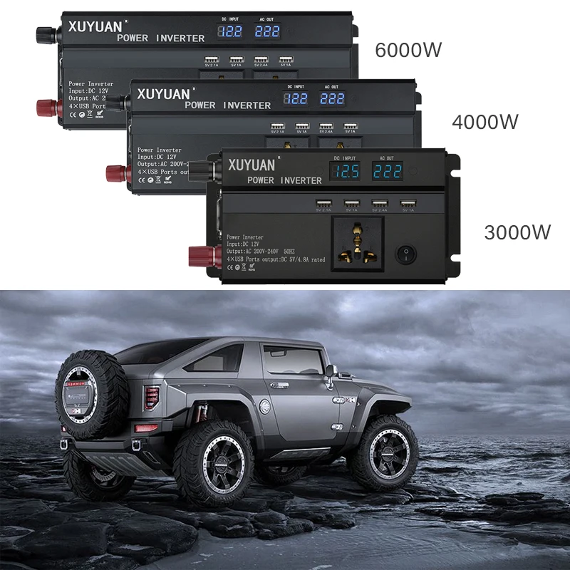 Автомобильный инвертор напряжения 3000/4000/6000 Вт от 12/24 В до 220 с 4 USB ЖК-дисплеем