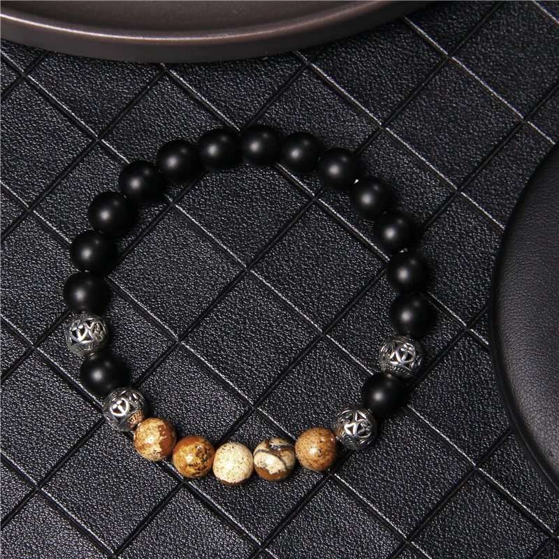 Браслет из бисера 8 мм натуральный камень черный оникс бусины мужской браслет