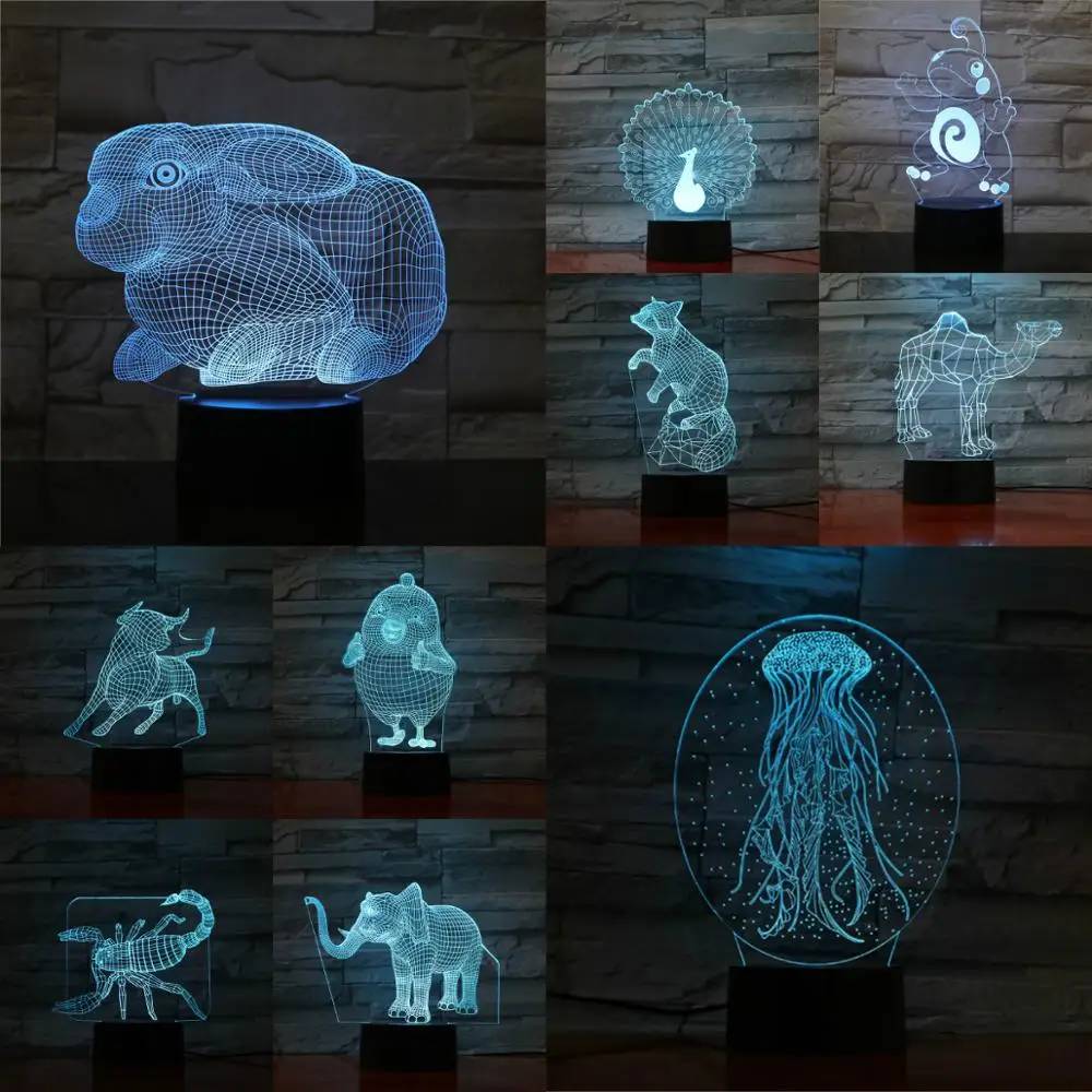 3D лампа с животными 2019 Многоцветный ночной Светильник дети праздник подарок на