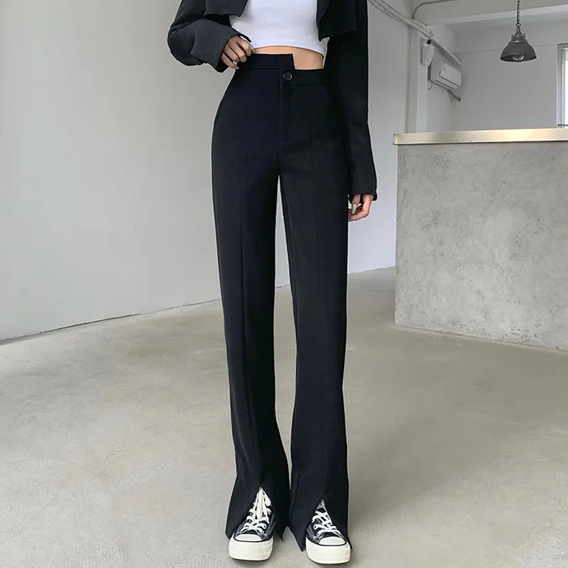 

Женские брюки с разрезом размера плюс, свободные прямые брюки с драпировкой, брюки с высокой талией и широкими штанинами, распродажа брюк дл...