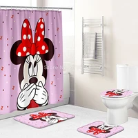 disney pink cute minnie mouse print shower curtain carpet cover toilet cover bath mat pad set bathroom curtain 12 hooks home