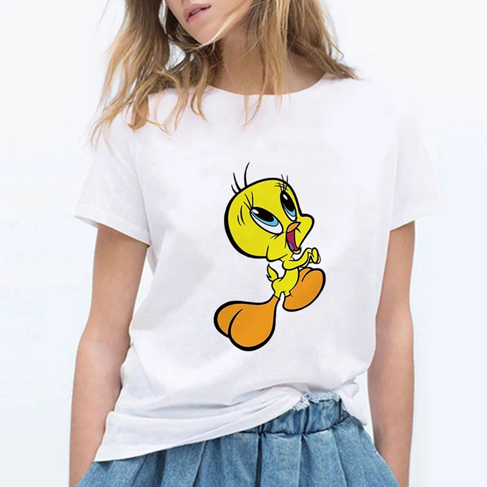 Looney tung птичка Твити женские футболки забавный Vogue Harajuku уличная одежда большого размера Футболка женская одежда