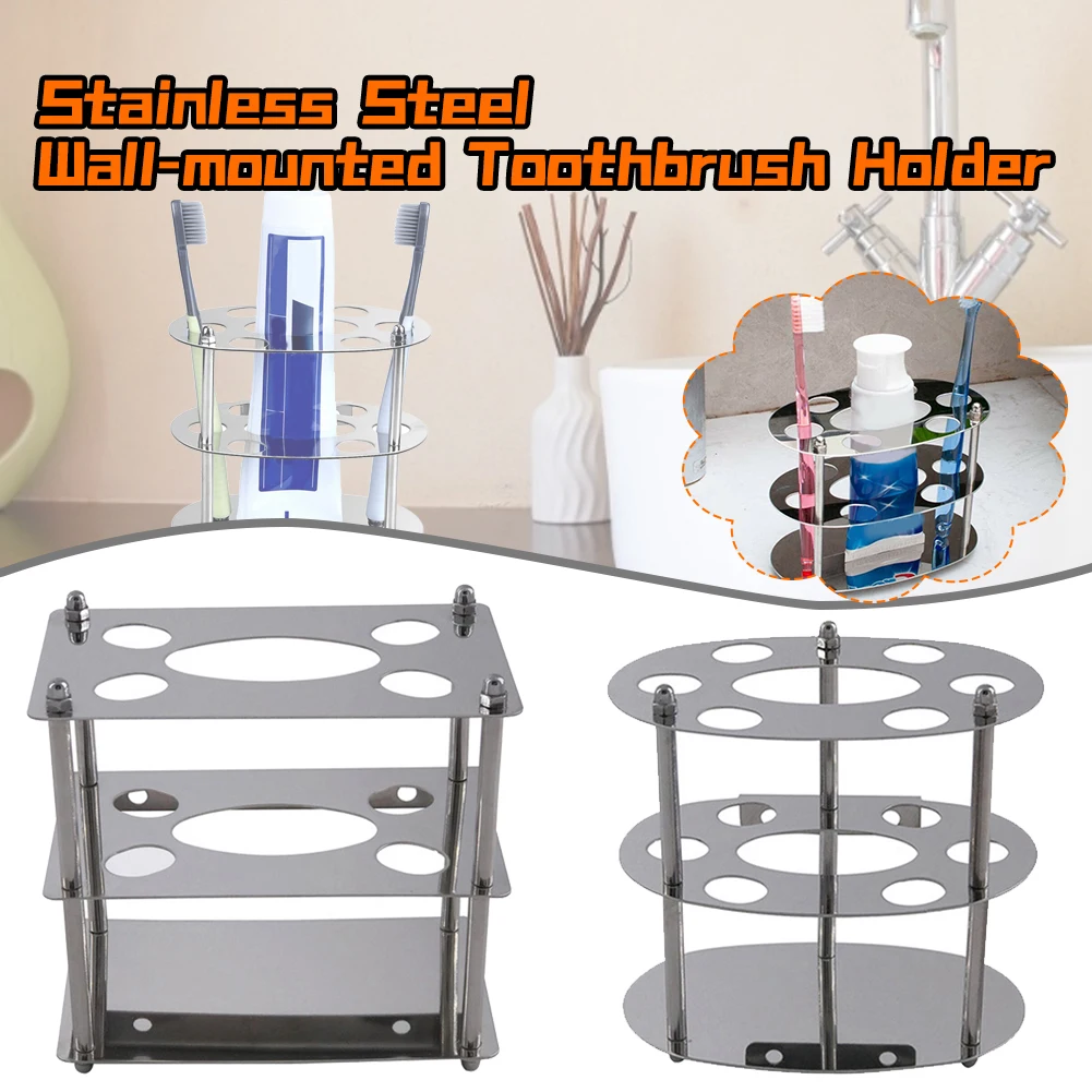 

Toothbrush Holder Countertop/Wall Mounted Stainless Steel Toothbrush Stand Toothpaste Holder Bathroom Accessories Organizer