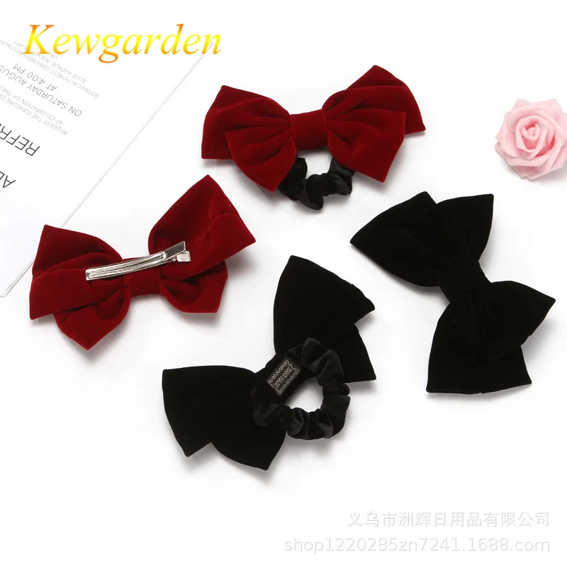 

Kewgarden Vintage handmade velvet bow hair clip web celebrity hair clip temperament hair accessories 4pcs