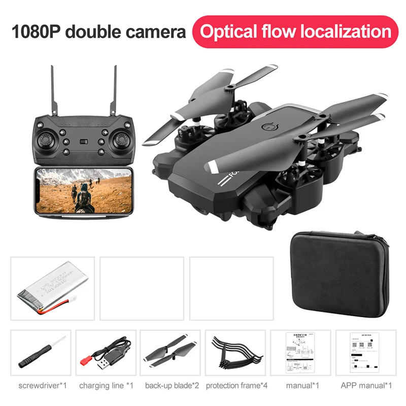 1080P-black 4K Дрон с HD камерой wifi 1080P двойная камера Me Квадрокоптер FPV Профессиональный Дрон долгий срок службы батареи игрушка для детей - Цвет: 1080P-black