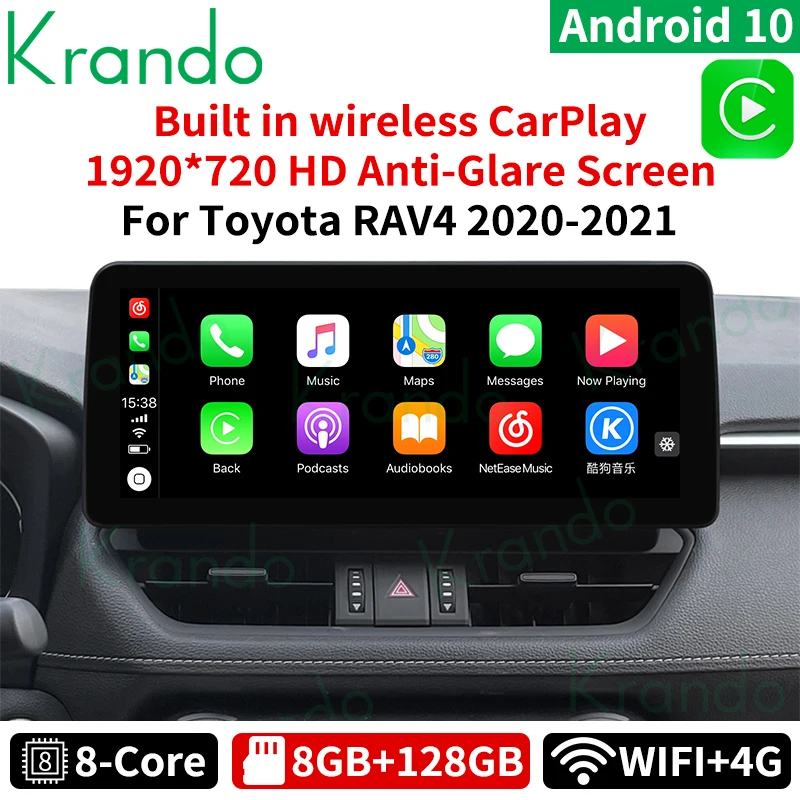 Автомобильный планшет Krando Android 10 0 6G 128G 12 3 мультимедийное радио для Toyota RAV4 XA50 2018-2021