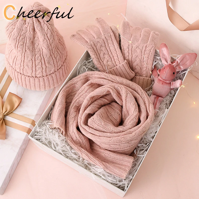 

3 шт. вязаная шапка шарф перчатки наборы для женщин зимняя теплая шерстяная твист шапка головной убор однотонная повязка на голову вязаный ш...