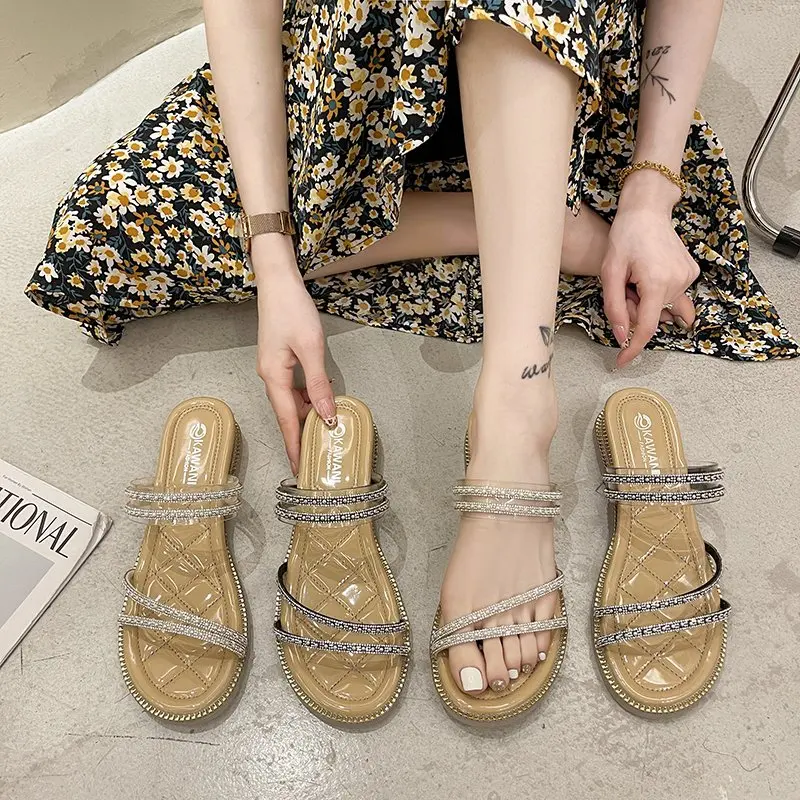 

Glitter Slides Slippers Women Summer Sliders Shoes Low Shale Female Beach Platform On A Wedge Pantofle Fashion Jelly Sabot 2021