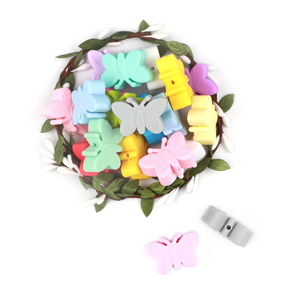 3 шт./компл. бусины-бабочки для детского прорезывателя, Мультяшные силиконовые бусины для ожерелий, детская игрушка, подарок для кормления, сделай сам